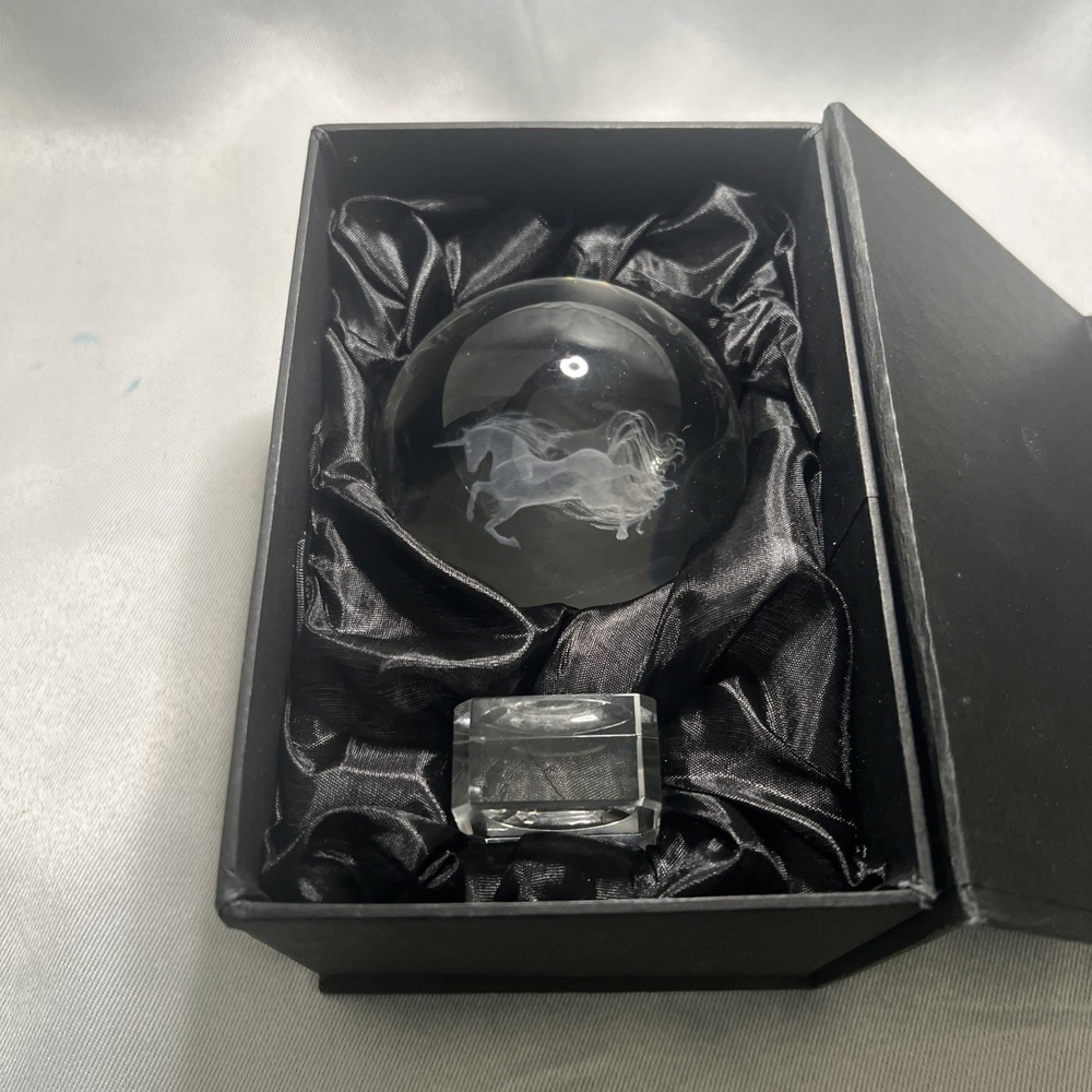 Unicorn glass paperweight 3" Round With Stand And Beautiful Box - Picture 6 of 8